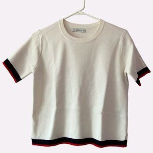 ZARA White, Black & Red Knit T-Shirt